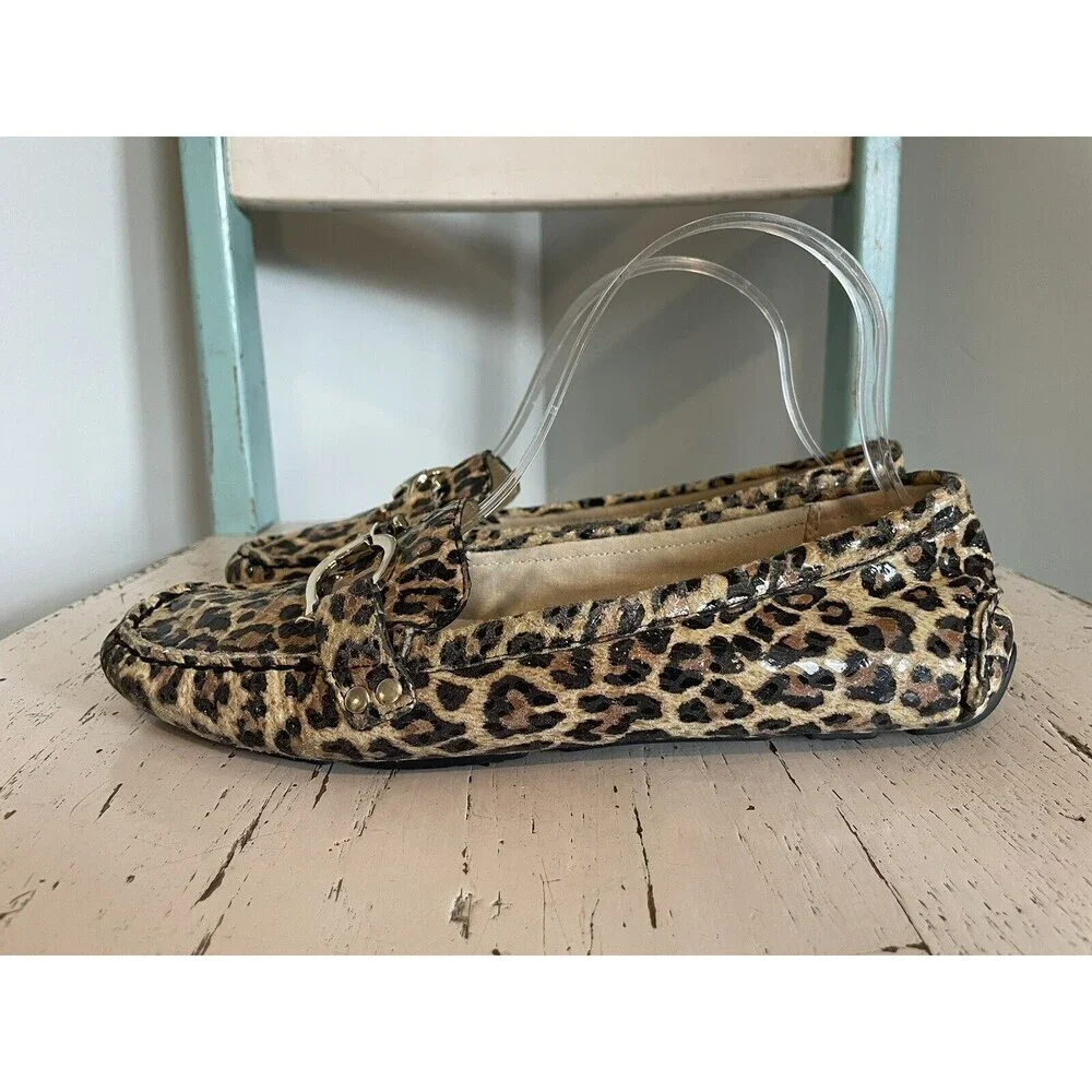 Anne Klein Greater Shoe Flats 8 M IFlex Leopard Cheetah Loafer Slip‎ On Leather - Picture 3 of 8